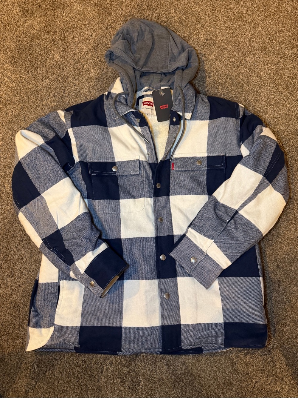 Levi's Navy & White Plaid Hooded Shacket